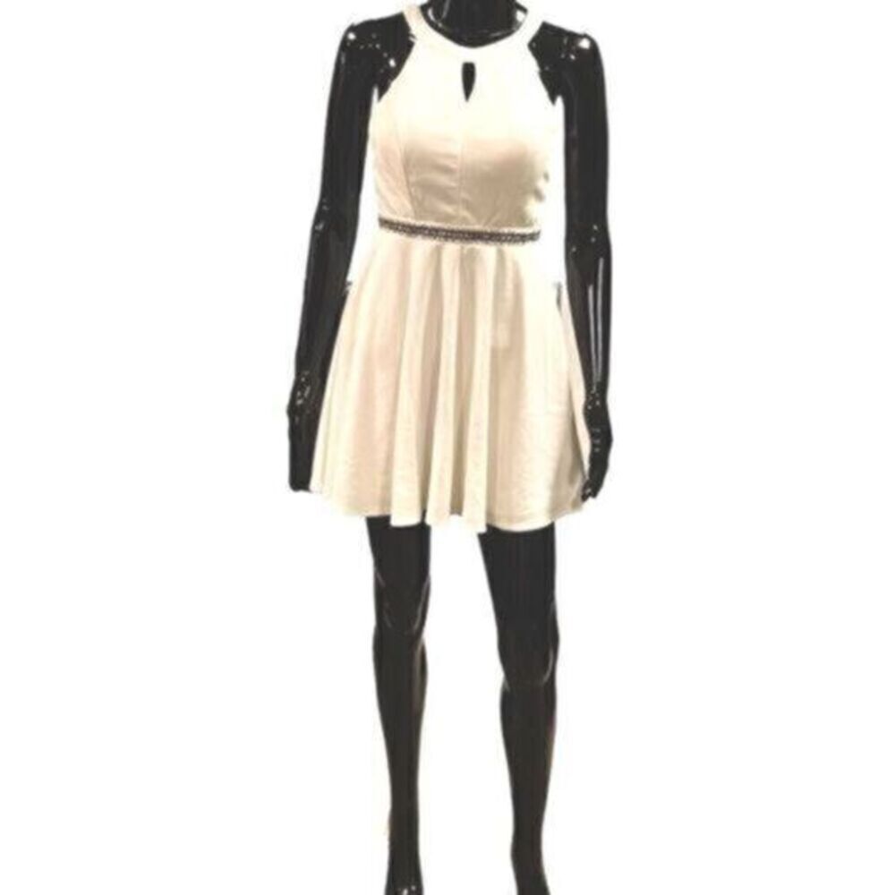 Emerald Sundae white halter top dress w/black & white rhinestones around waist s